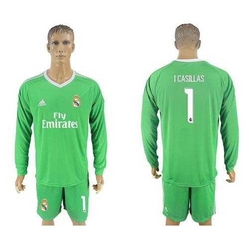 Real Madrid #1 I Casillas Green Goalkeeper Long Sleeves Soccer Club Jersey Real Madrid #1 I Casillas Green Goalkeeper Long Sleeves Soccer Club Jersey