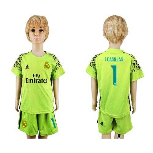 Real Madrid #1 I.Casillas Shiny Green Goalkeeper Kid Soccer Club Jersey Real Madrid #1 I.Casillas Shiny Green Goalkeeper Kid Soccer Club Jersey
