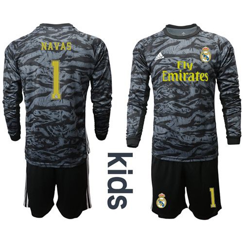 Real Madrid #1 Navas Black Goalkeeper Long Sleeves Kid Soccer Club Jersey Real Madrid #1 Navas Black Goalkeeper Long Sleeves Kid Soccer Club Jersey