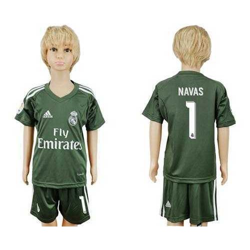 Real Madrid #1 Navas Green Goalkeeper Kid Soccer Club Jersey Real Madrid #1 Navas Green Goalkeeper Kid Soccer Club Jersey