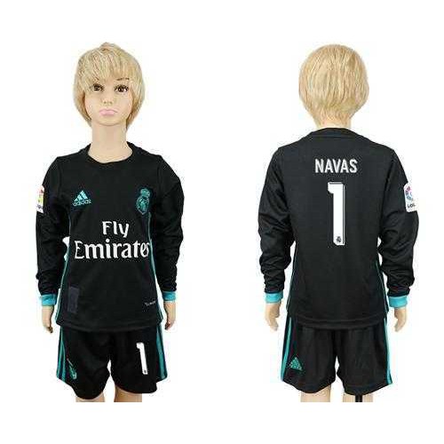 Real Madrid #1 Navas Sec Away Long Sleeves Kid Soccer Club Jersey Real Madrid #1 Navas Sec Away Long Sleeves Kid Soccer Club Jersey