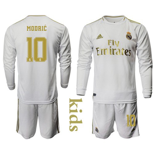 Real Madrid #10 Modric Home Long Sleeves Kid Soccer Club Jersey Real Madrid #10 Modric Home Long Sleeves Kid Soccer Club Jersey