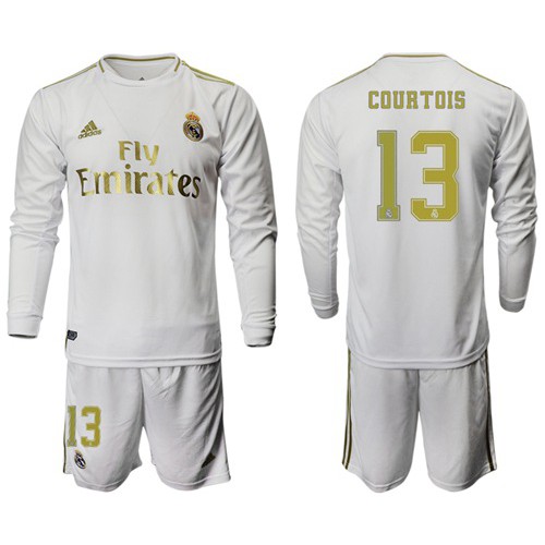 Real Madrid #13 Courtois White Home Long Sleeves Soccer Club Jersey Real Madrid #13 Courtois White Home Long Sleeves Soccer Club Jersey
