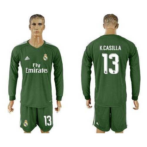 Real Madrid #13 K.Casilla Green Goalkeeper Long Sleeves Soccer Club Jersey Real Madrid #13 K.Casilla Green Goalkeeper Long Sleeves Soccer Club Jersey
