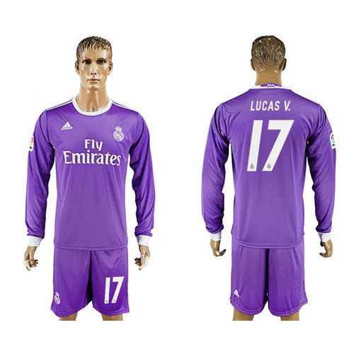 Real Madrid #17 Lucas.V Away Long Sleeves Soccer Club Jersey Real Madrid #17 Lucas.V Away Long Sleeves Soccer Club Jersey