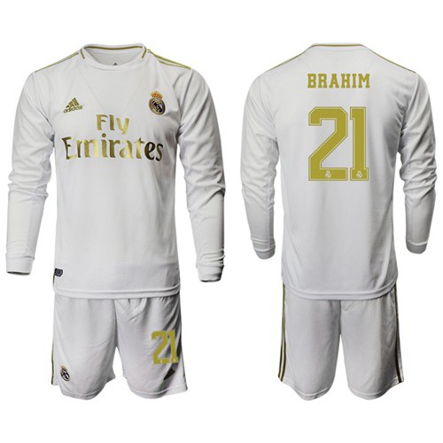 Real Madrid #21 Brahim White Home Long Sleeves Soccer Club Jersey Real Madrid #21 Brahim White Home Long Sleeves Soccer Club Jersey