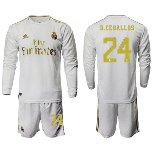 Real Madrid #24 D.Ceballos White Home Long Sleeves Soccer Club Jersey Real Madrid #24 D.Ceballos White Home Long Sleeves Soccer Club Jersey