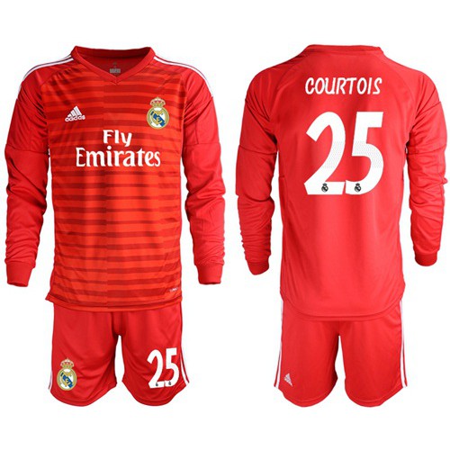 Real Madrid #25 Courtois Red Goalkeeper Long Sleeves Soccer Club Jersey Real Madrid #25 Courtois Red Goalkeeper Long Sleeves Soccer Club Jersey