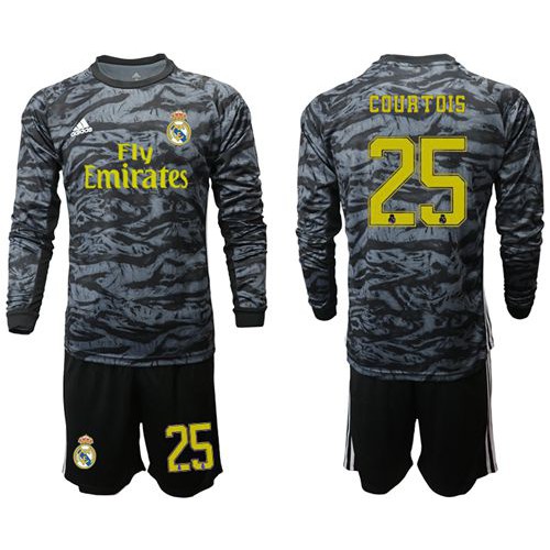 Real Madrid #25 Courtois Black Goalkeeper Long Sleeves Soccer Club Jersey Real Madrid #25 Courtois Black Goalkeeper Long Sleeves Soccer Club Jersey