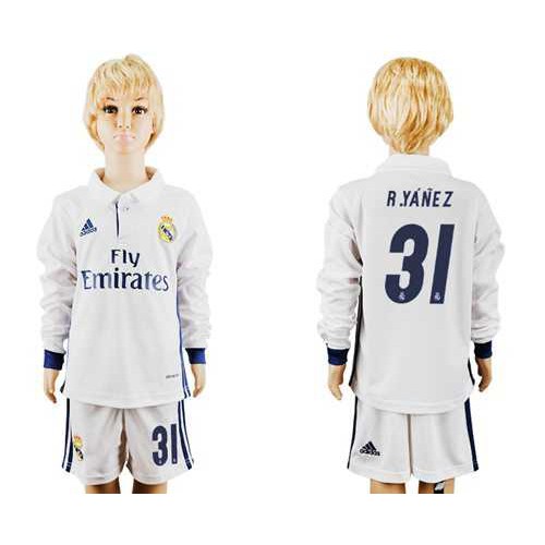 Real Madrid #31 R.Yanez Home Long Sleeves Kid Soccer Club Jersey Real Madrid #31 R.Yanez Home Long Sleeves Kid Soccer Club Jersey