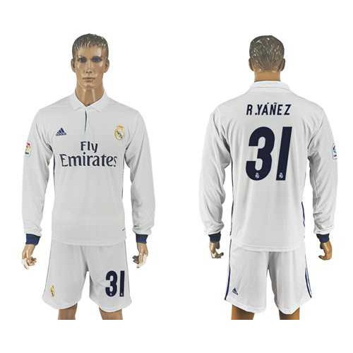 Real Madrid #31 R.Yanez White Home Long Sleeves Soccer Club Jersey Real Madrid #31 R.Yanez White Home Long Sleeves Soccer Club Jersey