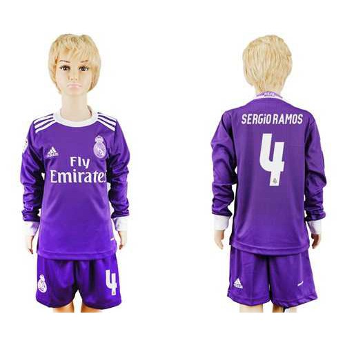 Real Madrid #4 Sergio Ramos Away Long Sleeves Kid Soccer Club Jersey Real Madrid #4 Sergio Ramos Away Long Sleeves Kid Soccer Club Jersey