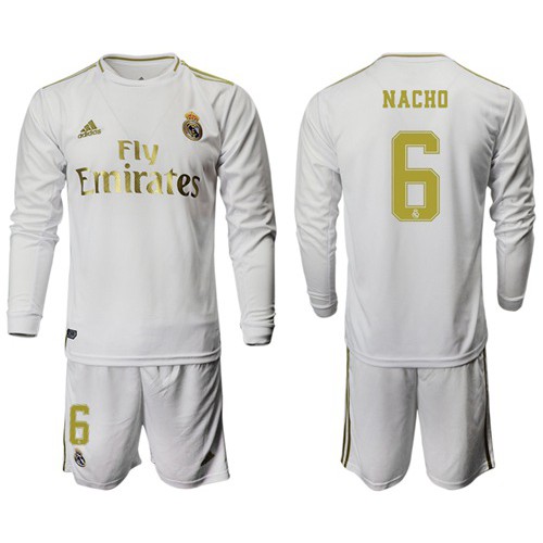 Real Madrid #6 Nacho White Home Long Sleeves Soccer Club Jersey Real Madrid #6 Nacho White Home Long Sleeves Soccer Club Jersey