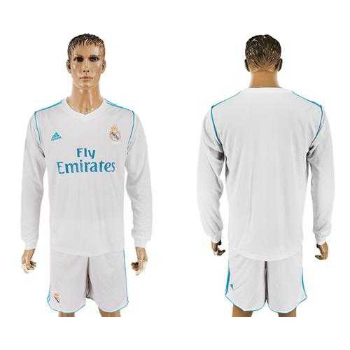 Real Madrid Blank White Home Long Sleeves Soccer Club Jersey Real Madrid Blank White Home Long Sleeves Soccer Club Jersey
