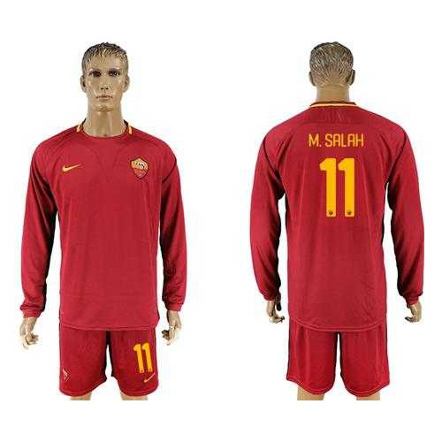 Roma #11 M.Salah Home Long Sleeves Soccer Club Jersey Roma #11 M.Salah Home Long Sleeves Soccer Club Jersey
