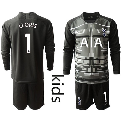 Tottenham Hotspur #1 Lloris Black Goalkeeper Long Sleeves Kid Soccer Club Jersey Tottenham Hotspur #1 Lloris Black Goalkeeper Long Sleeves Kid Soccer Club Jersey