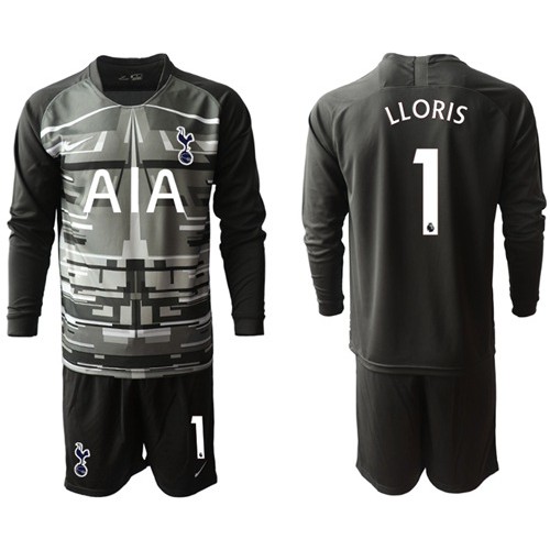 Tottenham Hotspur #1 Lloris Black Goalkeeper Long Sleeves Soccer Club Jersey Tottenham Hotspur #1 Lloris Black Goalkeeper Long Sleeves Soccer Club Jersey