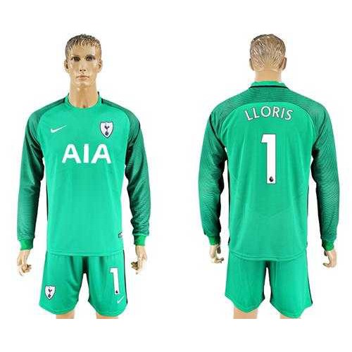 Tottenham Hotspur #1 Lloris Green Goalkeeper Long Sleeves Soccer Club Jersey Tottenham Hotspur #1 Lloris Green Goalkeeper Long Sleeves Soccer Club Jersey