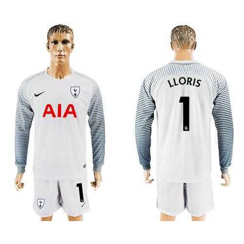 Tottenham Hotspur #1 Lloris White Goalkeeper Long Sleeves Soccer Club Jersey Tottenham Hotspur #1 Lloris White Goalkeeper Long Sleeves Soccer Club Jersey