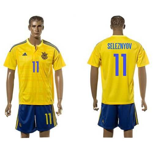 Ukraine #11 Seleznyov Home Soccer Country Jersey Ukraine #11 Seleznyov Home Soccer Country Jersey