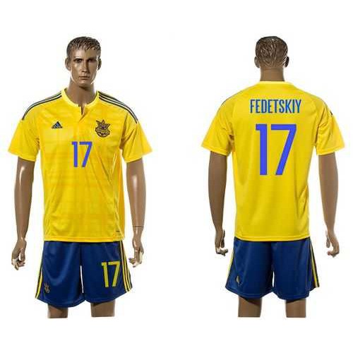 Ukraine #17 Fedetskiy Home Soccer Country Jersey Ukraine #17 Fedetskiy Home Soccer Country Jersey