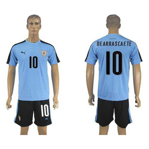 Uruguay #10 Dearrascaete Home Soccer Country Jersey Uruguay #10 Dearrascaete Home Soccer Country Jersey