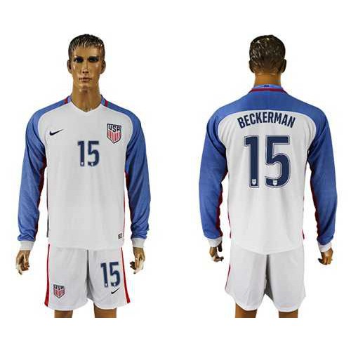 USA #15 Beckerman Home Long Sleeves Soccer Country Jersey USA #15 Beckerman Home Long Sleeves Soccer Country Jersey
