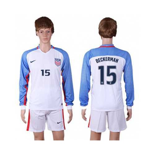 USA #15 Beckerman Home Long Sleeves Soccer Country Jersey USA #15 Beckerman Home Long Sleeves Soccer Country Jersey