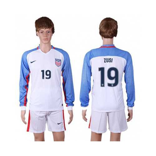 USA #19 Zusi Home Long Sleeves Soccer Country Jersey USA #19 Zusi Home Long Sleeves Soccer Country Jersey