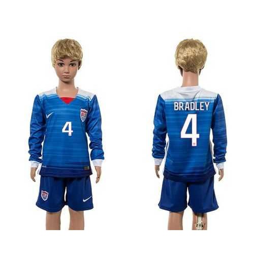 USA #4 Bradley Away Long Sleeves Kid Soccer Country Jersey USA #4 Bradley Away Long Sleeves Kid Soccer Country Jersey