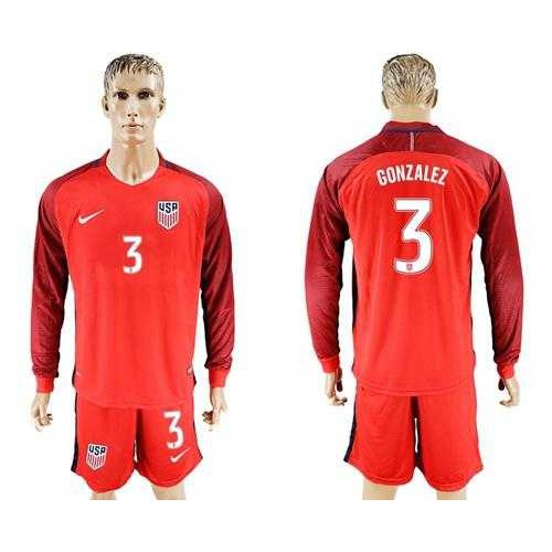 USA #3 Gonzalez Away Long Sleeves Soccer Country Jersey USA #3 Gonzalez Away Long Sleeves Soccer Country Jersey