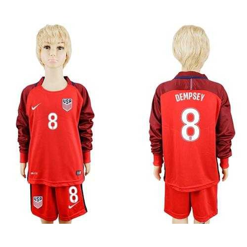 USA #8 Dempsey Away Long Sleeves Kid Soccer Country Jersey USA #8 Dempsey Away Long Sleeves Kid Soccer Country Jersey