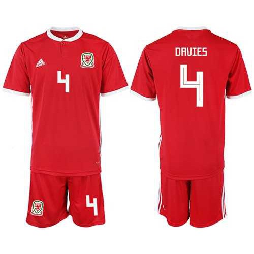 Wales #4 Davies Red Home Soccer Club Jersey Wales #4 Davies Red Home Soccer Club Jersey