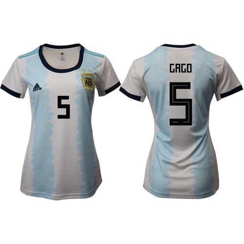 Womens Argentina #5 Gago Home Soccer Country Jersey Womens Argentina #5 Gago Home Soccer Country Jersey