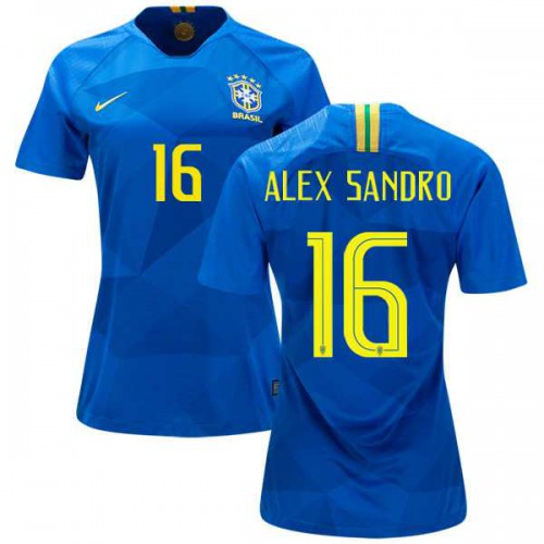 Womens Brazil #16 Alex Sandro Away Soccer Country Jersey Womens Brazil #16 Alex Sandro Away Soccer Country Jersey