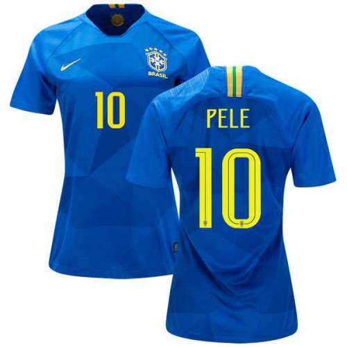 Womens Brazil #10 Pele Away Soccer Country Jersey Womens Brazil #10 Pele Away Soccer Country Jersey