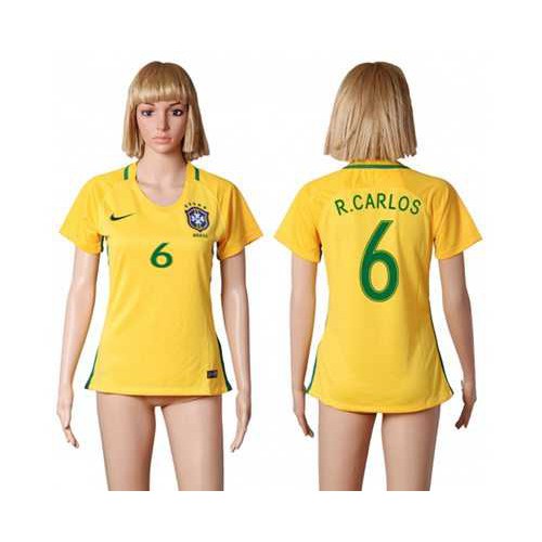 Womens Brazil #6 R.Carlos Home Soccer Country Jersey Womens Brazil #6 R.Carlos Home Soccer Country Jersey