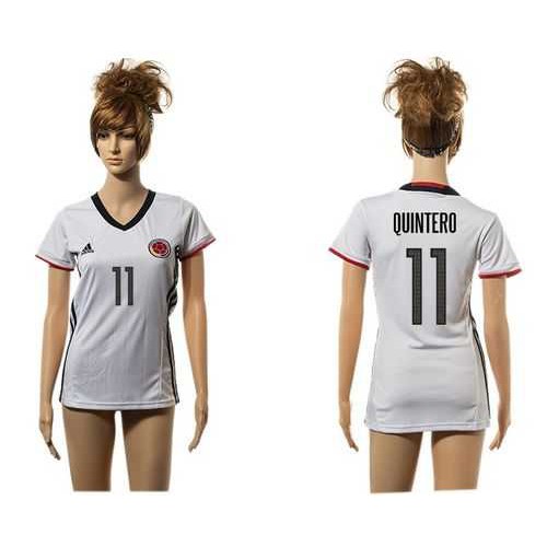Womens Colombia #11 Quintero Away Soccer Country Jersey Womens Colombia #11 Quintero Away Soccer Country Jersey