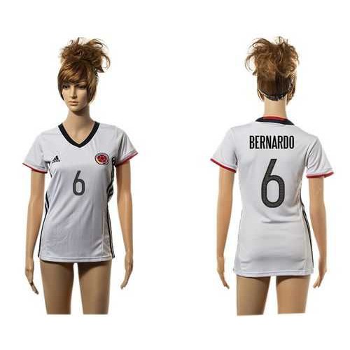 Womens Colombia #6 Bernardo Away Soccer Country Jersey Womens Colombia #6 Bernardo Away Soccer Country Jersey