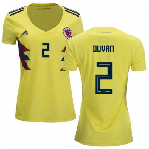 Womens Colombia #2 Duvan Home Soccer Country Jersey Womens Colombia #2 Duvan Home Soccer Country Jersey