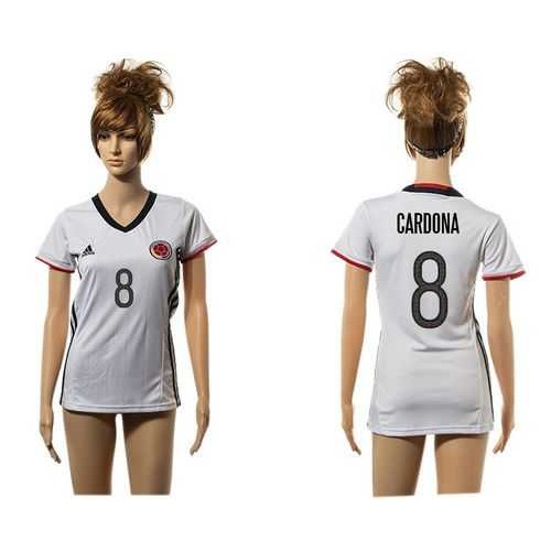Womens Colombia #8 Cardona Away Soccer Country Jersey Womens Colombia #8 Cardona Away Soccer Country Jersey