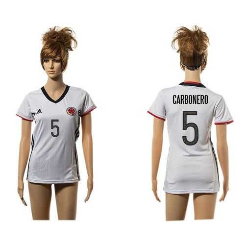 Womens Colombia #5 Carbonero Away Soccer Country Jersey Womens Colombia #5 Carbonero Away Soccer Country Jersey