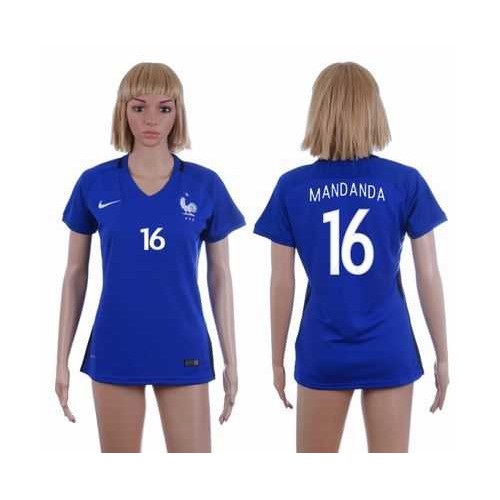 Womens France #16 Mandanda Home Soccer Country Jersey Womens France #16 Mandanda Home Soccer Country Jersey