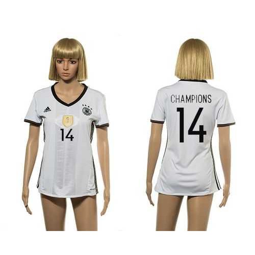 Womens Germany #14 Champions White Home Soccer Country Jersey Womens Germany #14 Champions White Home Soccer Country Jersey