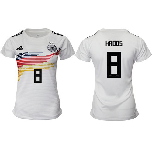 Womens Germany #8 Kroos White Home Soccer Country Jersey Womens Germany #8 Kroos White Home Soccer Country Jersey