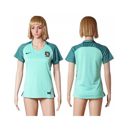 Womens Portugal Blank Away Soccer Country Jersey Womens Portugal Blank Away Soccer Country Jersey