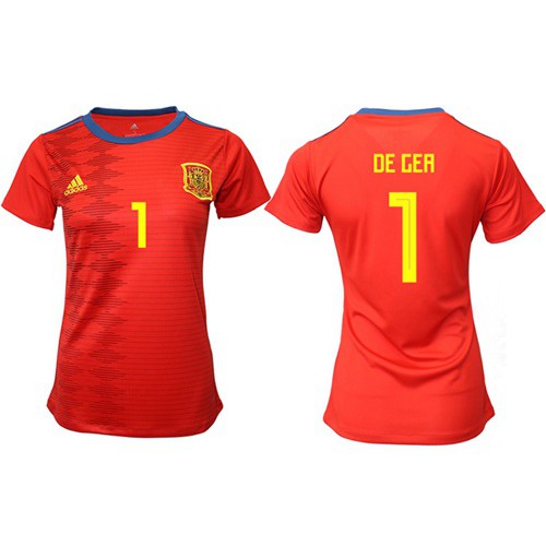 Womens Spain #1 De Gea Red Home Soccer Country Jersey Womens Spain #1 De Gea Red Home Soccer Country Jersey