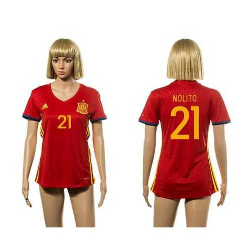 Womens Spain #21 Nolito Red Home Soccer Country Jersey Womens Spain #21 Nolito Red Home Soccer Country Jersey