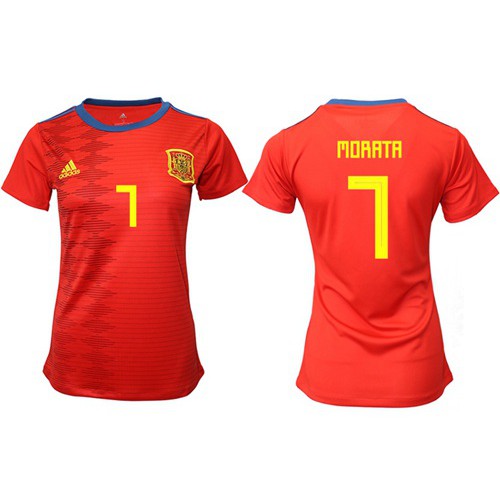 Womens Spain #7 Morata Red Home Soccer Country Jersey Womens Spain #7 Morata Red Home Soccer Country Jersey