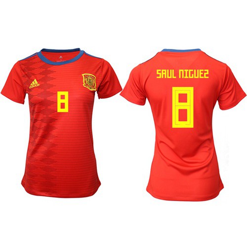 Womens Spain #8 Saul Niguez Red Home Soccer Country Jersey Womens Spain #8 Saul Niguez Red Home Soccer Country Jersey